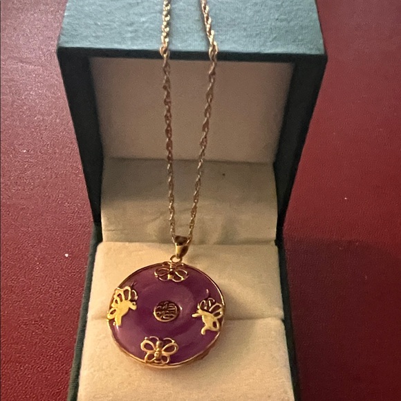 Fashion Jewelry Jewelry - Elegant Purple and Gold Pendant Necklace Levander Jade 16 adjustable 18.